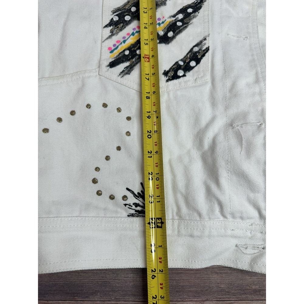 Vintage Jordache Studio 80s Painted White Denim Jacket‎ Size L - Picture 13 of 13